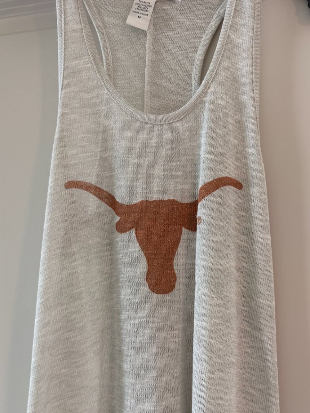 Chicka-d Sliver Lurex Tank Top with Texas Longhorn logo